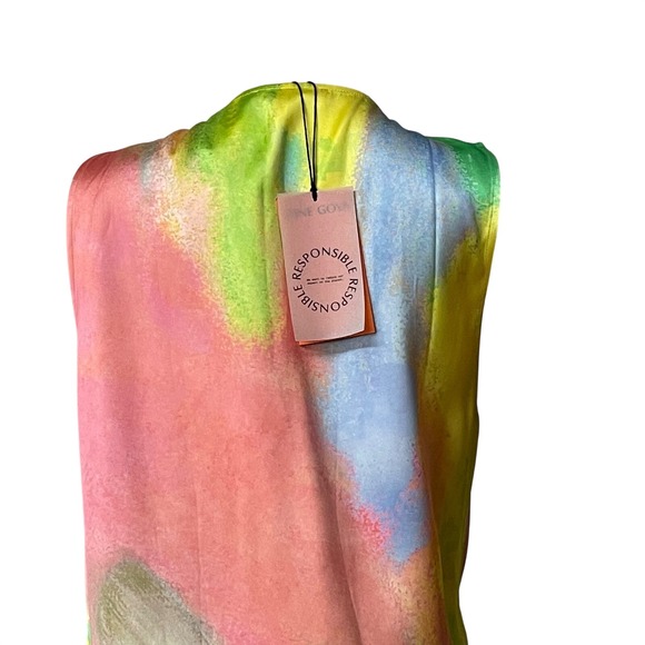 NWT Stine Goya Hedy Satin‎ Fireworks Print Draped Sleeveless Dress Size M - Picture 14 of 16